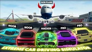 Extreme Car Driving Simulator 2022 | NOOB VS PRO VS HACKER CAR VS GOD PLANE ✈️| DRAG RACE