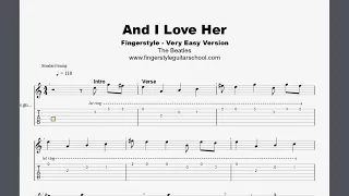 And I Love Her - VERY EASY Fingerstyle Guitar Tab - The Beatles