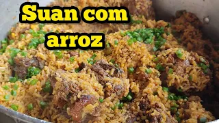 COMO FAZER SUAN De porco COM ARROZ, FEITO NO FOGÃO A LENHA (comida caipira)