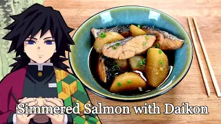 Giyu Tomioka's simmered Salmon with Daikon! #salmon #giyutomioka #demonslayer #shorts