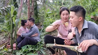 Boy and girl looking for food for wild boar and their love story