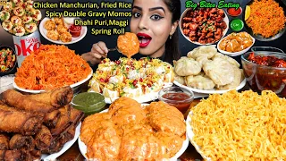 Eating Spicy Maggi,Chicken Momos,Spring Rolls,Dahi Masala Puri,Curry Street Food ASMR Eating Mukbang