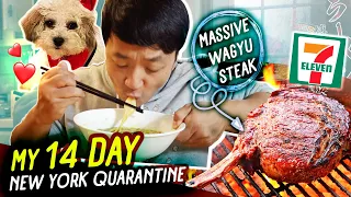 My 14 Day NEW YORK Quarantine | Korean 7-ELEVEN BREAKFAST Dumplings & MASSIVE Wagyu Steak