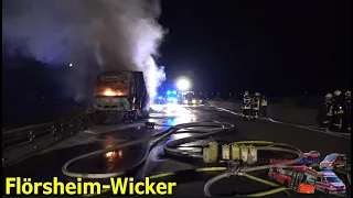 [LKW-Brand] Schwerer Verkehrsunfall führt zu LKW-Vollbrand auf der A3 bei Flörsheim-Wicker