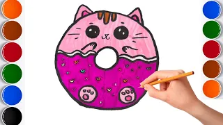 How to Draw Kitty Donut Easy Step by Step | Cute Donut For Kids and Beginners