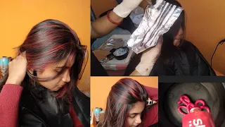 Hair colour|| red highlighting with weaving technique ||Step by step colour tutorial||streax 0.6