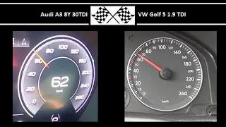 Audi A3 8Y 30TDI VS. VW Golf 5 1.9 TDI - Acceleration 0-100km/h