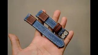 DIY make handmade watch straps from old jeans. cách làm dây da đồng hồ từ vải jeans