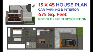 15X45 House Plan With interior & car Parking | 15x45 House Pdf Link in Description👇 @3dhn