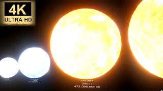 Planets and Stars Size Comparison ( Sun vs Stephenson 2-18) REMASTERED 4K