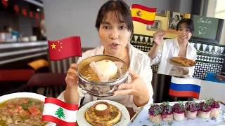 ich teste Frühstücke aus anderen Ländern 🇨🇳🇪🇸🇱🇧🇷🇺