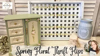 Spring Floral Thrift Flips using IOD Paint Inlays & Transfers |  Shabby Chic Decor | Upcycle