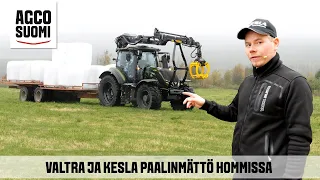 PAALIEN LASTAUS JA AJAMINEN - Valtra T175D ja Kesla 326T kuormaaja proG26 kahmarilla