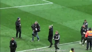 Manchester United Fans sing Jose Mourinho's  name as he leaves the pitch after beating Chelsea