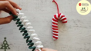 ¡Bastón y rosca navideña super faciles! Para decorar el arbolito👏 Ideal regalos o vender. Crochet