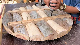 Woodworking Skills Virtuosity With Basic Tools // Build A Simple Table From Monolithic Tree Trunks