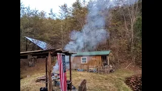 We have SOLAR POWER at the TINY OFF GRID CABIN (easy install $200 Harbor Freight kit)