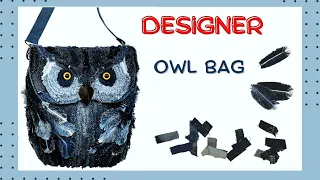 Bag "Owl" in denim technique JEANSEL with denim feathers 👉(english subtitle)