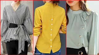 Top trendy and stylish blouses sleeves and neck designs 2019 -Simple  Blouses Neck Designs