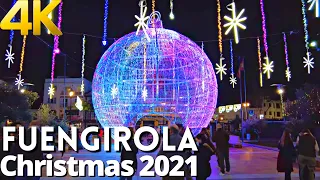 4k Walking Tour Fuengirola at Night, Christmas 2021 in Costa del Sol, Andalusia, Malaga