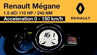 Renault Megane 1.5 dCi 110 HP Ускорение 0 - 150 км/ч