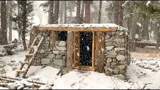 I build a stone and wood survival shelter in the forest