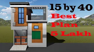 15 by 40 3d house plan with interior in hindi # 15*40 small home design # 15 by 40 house plan