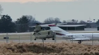 a chinook coming in for a fuel stop.