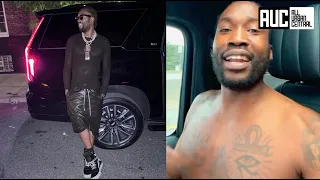 Meek Mill Goes Viral For Wearing A Blouse Showing Belly Button To Sixers Game