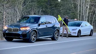 PHEV Saves EV! We Tow Charge Tesla Model 3 To Safety After Running Out Of Electricity