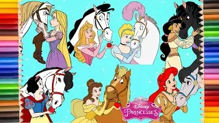 Coloring Disney Princess Jasmine Cinderella Ariel Snow White Aurora Horse Riding Coloring Pages