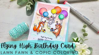 Flying High Birthday Card | Lawn Fawn  | Bingo Board Challenge | Copic Coloring  + Patterned Paper