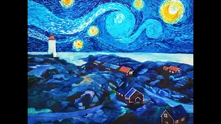 Starry Night in Acrylic | A Tribute to Van Gogh | time-lapse painting