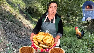 GRANDMA COOKED RICE HALVA AND SWEET BREAD IN THE TANDIR ON CHRISTMAS DAY