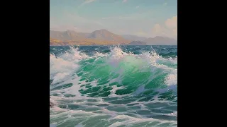 Learning how to draw the sea,how to draw a big wave and mountains,the sea in oil|how to draw the sea