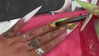 Watch me do my nails | Neon green and copper stiletto nails