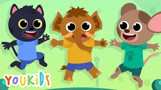 Five Little Animals Jumping on the Bed | YouKids Songs for Children