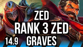 ZED vs GRAVES (MID) | Rank 3 Zed, 10 solo kills, 50k DMG, 14/3/4, Godlike | JP Grandmaster | 14.9