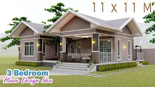 HOUSE DESIGN IDEA | 11 X 11 Meters | 3 bedroom Simple House