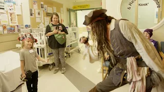 Johnny Depp as “Captain Jack Sparrow” sails into Vancouver to visit patients at BCCH