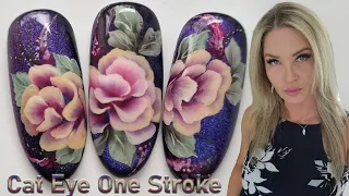 One Stroke flowers nail art with Acrylic paints. One stroke nail tutorial