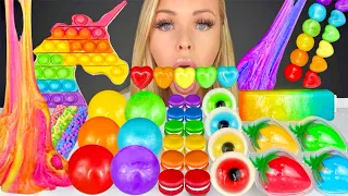 ASMR Rainbow Food Edible Slime, Unicorn Pop It, Macaron, Sour Candy, Jelly Mukbang 먹방