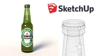 Heineken beer bottle 3D modeling  - Sketchup Tutorial and timelapse