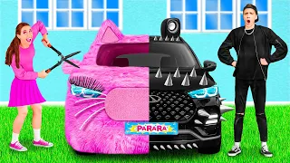 粉紅車 vs 黑車 挑戰 | 有趣的挑戰 PaRaRa Challenge