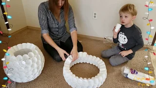 Как сделать снеговика из стаканчиков / DIY snowman out of plastic cups / How to make snowman