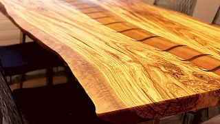 Golden River Epoxy Olive Table with Walnut Inlays - Olive & Walnut - #shapermade