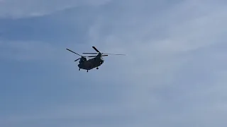 chinook roll backs on the runway for final manoeuvre of its display at riat 2022