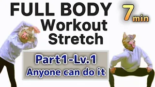 Full Body Workout & Stretch At Home Part1 - Lv.1 (Beginner, No Jumping, No Equipment, No Talking)