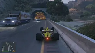 F1 car driving in tunnel upside down GTA V
