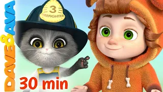 🚒 Five Little Firemen, Farm Animals Song & More Nursery Rhymes | Baby Songs | Dave and Ava 🚒